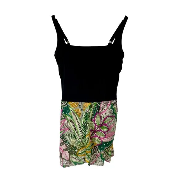 Gottex Tropical Tankini Swim Dress Black Floral Size 12